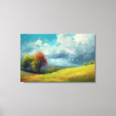 Abstract landschap met heuvels en bomen en bewolkt canvas afdruk (Voorkant)
