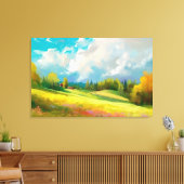 Abstract landschap met heuvels en bomen en bewolkt canvas afdruk (Insitu (Woonkamer))