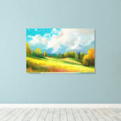 Abstract landschap met heuvels en bomen en bewolkt canvas afdruk (Insitu (Houten vloer))
