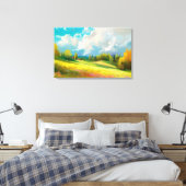Abstract landschap met heuvels en bomen en bewolkt canvas afdruk (Insitu (Slaapkamer))