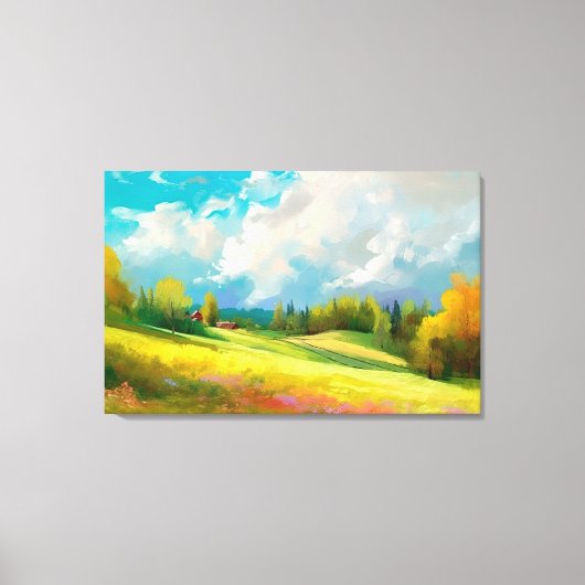 Abstract landschap met heuvels en bomen en bewolkt canvas afdruk (Voorkant)