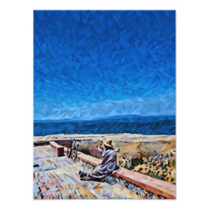 Abstract landschap met Uitzicht en persoon aan zee Foto Afdruk