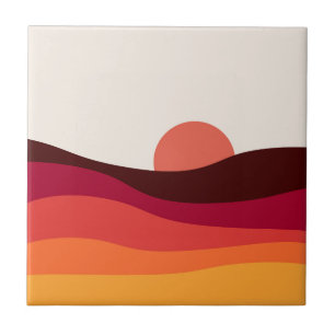 Abstract landschap met zee bij zonsondergang tegeltje