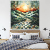 Abstract landschap met zonovergoten pad en geometr canvas afdruk (Insitu (Slaapkamer))