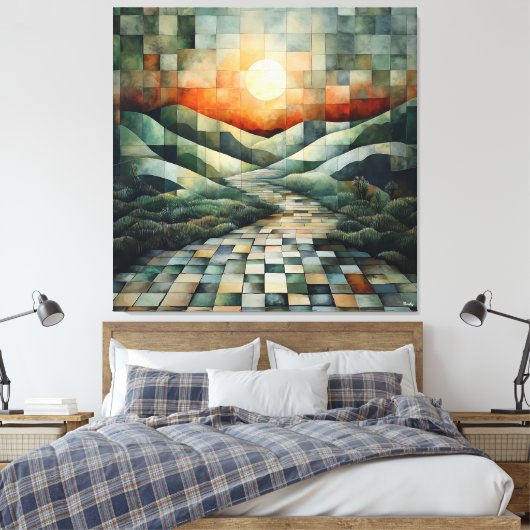 Abstract landschap met zonovergoten pad en geometr canvas afdruk (Insitu (Slaapkamer))