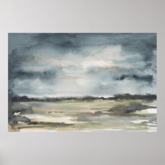Abstract landschap Neutrale donkere Waterverf Poster