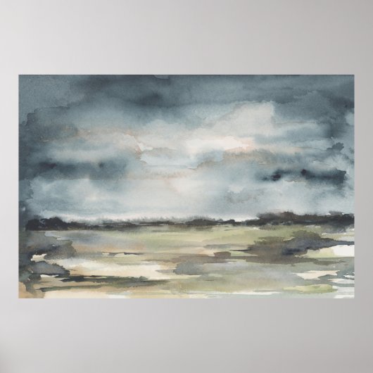 Abstract landschap Neutrale donkere Waterverf Poster (Voorkant)