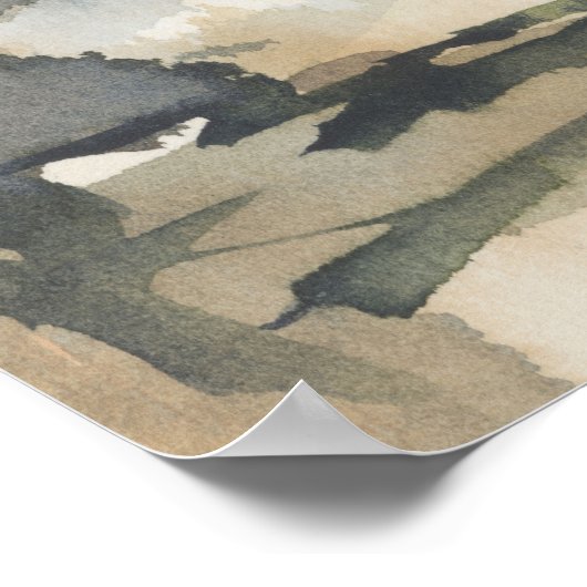 Abstract landschap Neutrale donkere Waterverf Poster (Hoek)