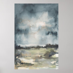 Abstract landschap Neutrale donkere Waterverf Poster