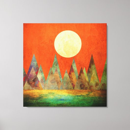Abstract landschap Oranje hemel met volle maan ber Canvas Afdruk (Voorkant)