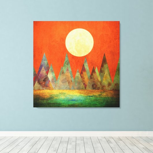 Abstract landschap Oranje hemel met volle maan ber Canvas Afdruk (Insitu (Houten vloer))