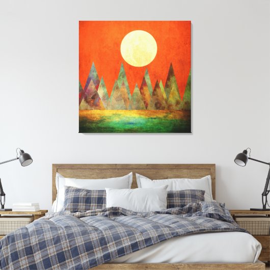 Abstract landschap Oranje hemel met volle maan ber Canvas Afdruk (Insitu (Slaapkamer))