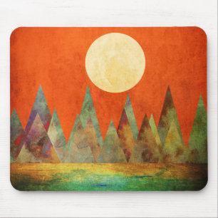Abstract landschap Oranje hemel met volle maan ber Muismat