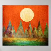 Abstract landschap Oranje hemel met volle maan ber Poster (Voorkant)