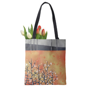 Abstract landschap Oranje kunst Tote Bag