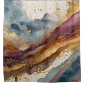 Abstract Landschap Paarse Bruin Blauw Goud Douchegordijn (Voorkant)