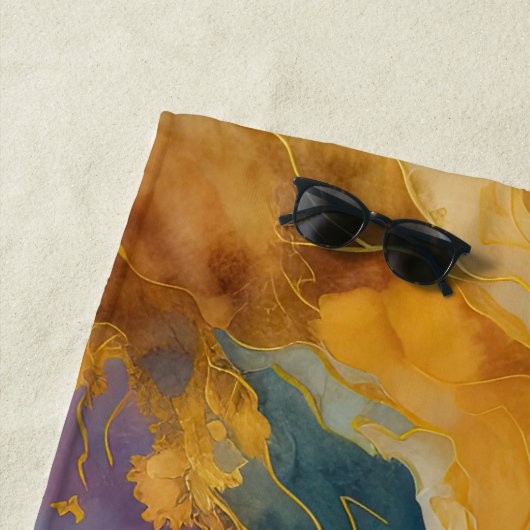 Abstract Landschap Paarse Roze Blauw Goud Strandlaken (In situ)