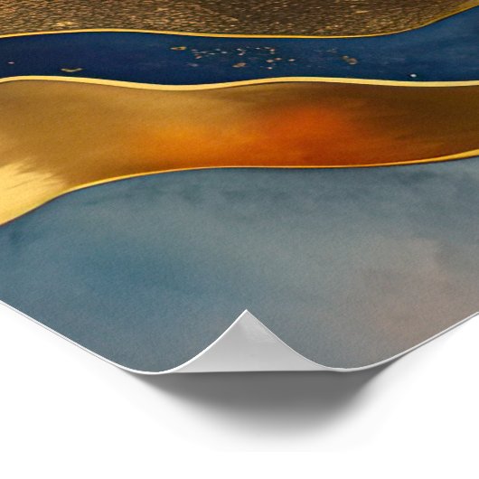 Abstract Landschap Schilderij Goud Roest Blauw Poster (Hoek)