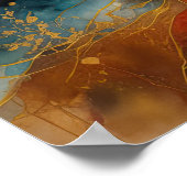Abstract Landschap Schilderij Goud Roest Blauw Poster (Hoek)