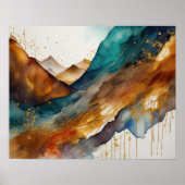 Abstract Landschap Schilderij Goud Roest Blauw Poster (Voorkant)