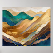Abstract Landschap Schilderij Goud Roest Blauw Poster (Voorkant)