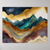 Abstract Landschap Schilderij Goud Roest Blauw Poster (Voorkant)