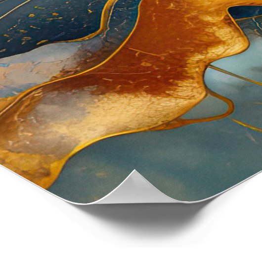 Abstract Landschap Schilderij Goud Roest Blauw Poster (Hoek)