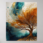 Abstract Landschap Schilderij Goud Roest Blauw Poster (Voorkant)