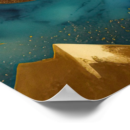 Abstract Landschap Schilderij Goud Roest Blauw Poster (Hoek)