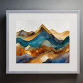 Abstract Landschap Schilderij Goud Roest Blauw Poster