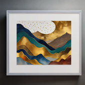 Abstract Landschap Schilderij Goud Roest Blauw Poster