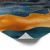 Abstract Landschap Schilderij Goud Roest Blauw Poster (Hoek)