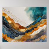 Abstract Landschap Schilderij Goud Roest Blauw Poster (Voorkant)