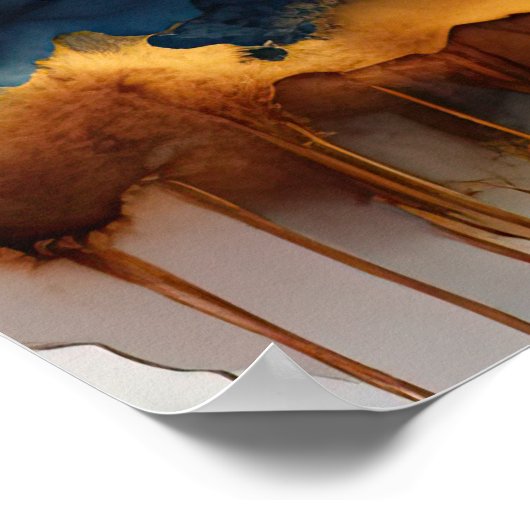 Abstract Landschap Schilderij Goud Roest Blauw Poster (Hoek)