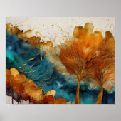 Abstract Landschap Schilderij Goud Roest Blauw Poster (Voorkant)