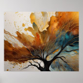 Abstract Landschap Schilderij Goud Roest Blauw Poster (Voorkant)