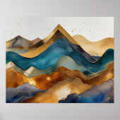 Abstract Landschap Schilderij Goud Roest Blauw Poster (Voorkant)