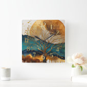 Abstract Landschap Schilderij Goud Roest Blauw Vierkante Klok (Huis)