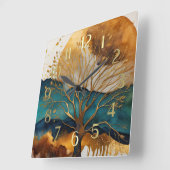 Abstract Landschap Schilderij Goud Roest Blauw Vierkante Klok (Hoek)