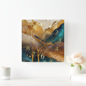 Abstract Landschap Schilderij Goud Roest Blauw Vierkante Klok (Huis)