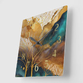 Abstract Landschap Schilderij Goud Roest Blauw Vierkante Klok (Hoek)