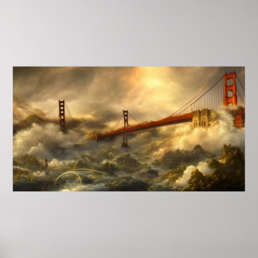 Abstract landschap storm Golden Gate Bridge Poster (Voorkant)