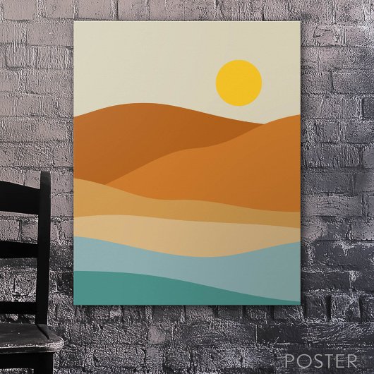 Abstract landschap van Flat Boho, zonnescherm en b Poster