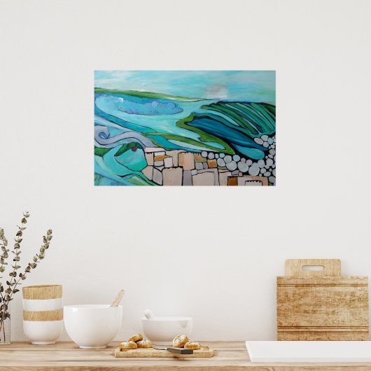 Abstract landschap van het dorp van de zeebodem poster (Keuken)
