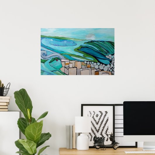 Abstract landschap van het dorp van de zeebodem poster (Thuiskantoor)