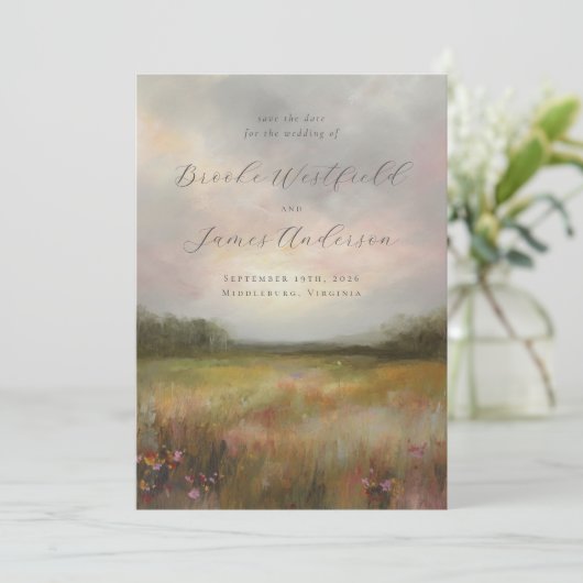 Abstract Landschap Wildflower Meadow Bruiloft Foto Save The Date (Staand voorkant)