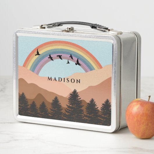 Abstract landschapsbos Bomen regenboog & vogels (In situ)