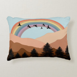 Abstract landschapsbos Bomen regenboog & vogels Accent Kussen