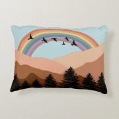 Abstract landschapsbos Bomen regenboog & vogels Accent Kussen (Achterkant)