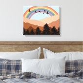 Abstract landschapsbos Bomen regenboog & vogels Canvas Afdruk (Insitu (Slaapkamer))